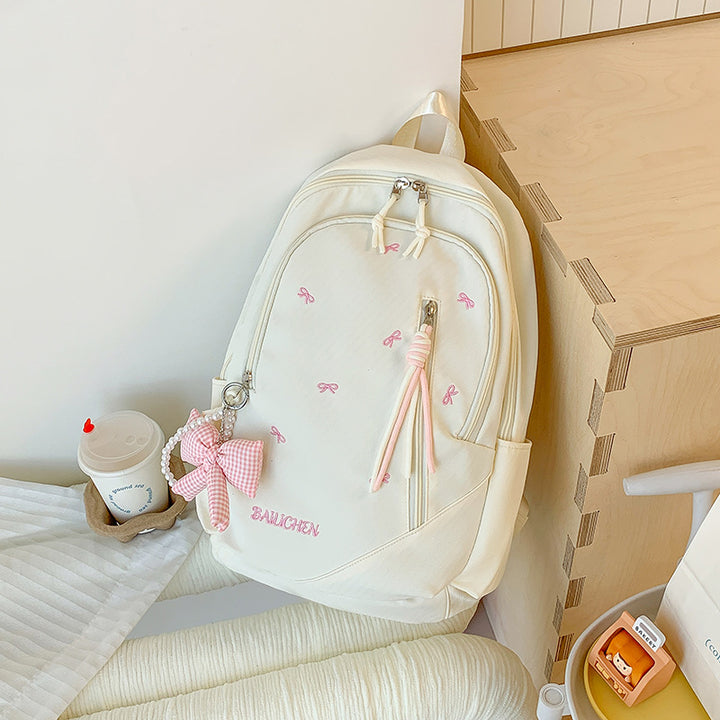 Stylish Embroidered Bow-Accent Casual Backpack Kalsten