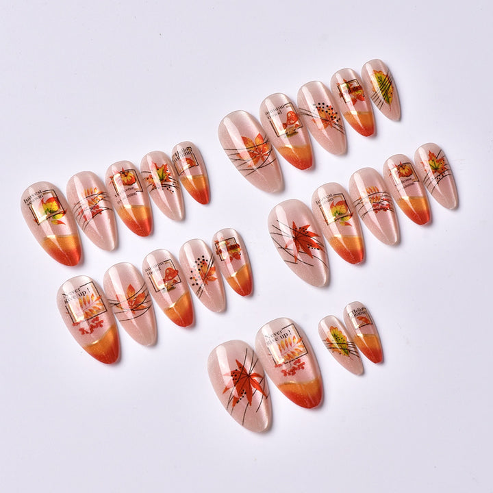 Autumn-Themed Press-On Nail Art Set