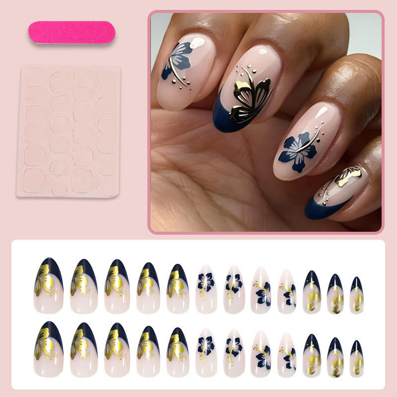 Acrylic nail set with unique flower and gold decorations Kalsten
