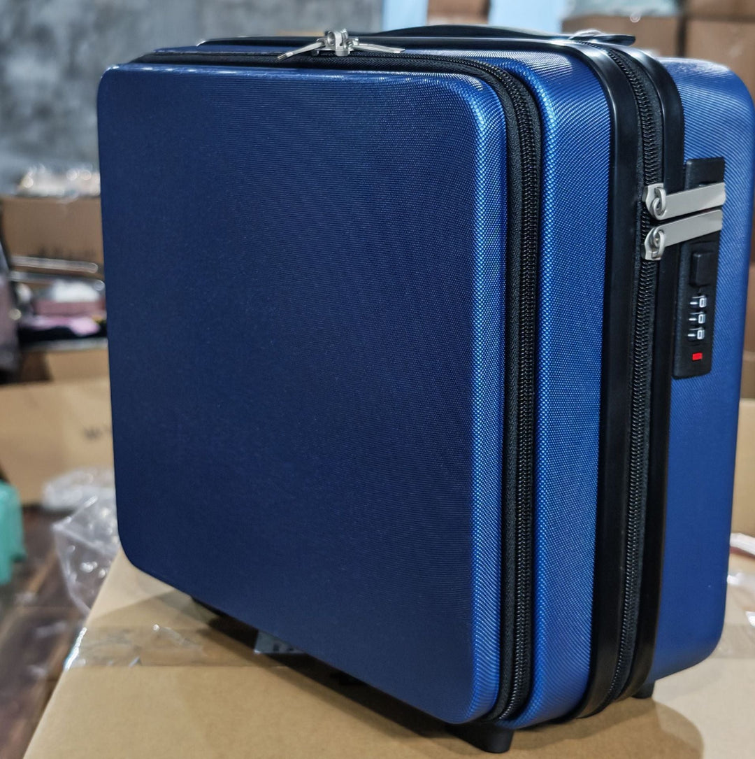 compact hard-shell travel vanity makeup case with TSA combination lock and dual-zip compartments Kalsten