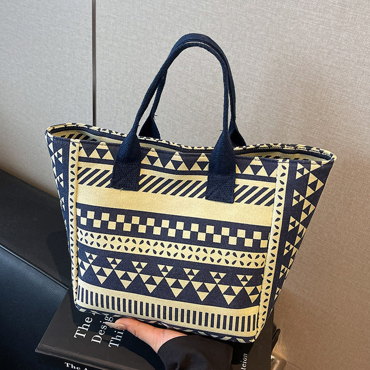 Geometric Print Canvas Tote Bag