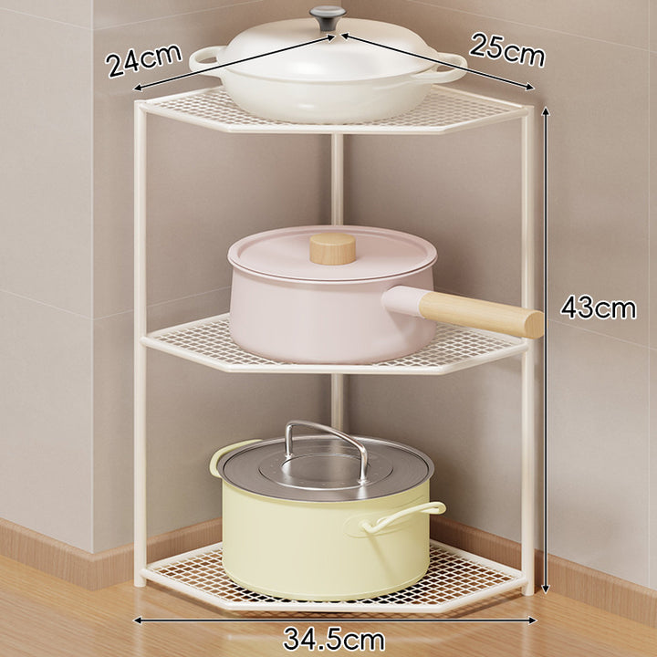 Corner Three-Tier Hexagonal Metal Mesh Kitchen Pot and Pan Organizer Rack