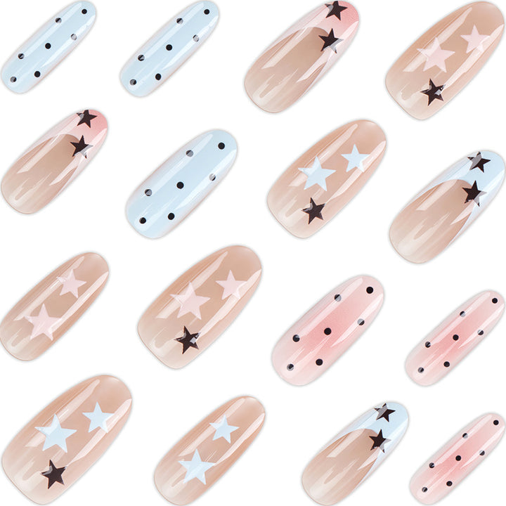 Artistic Press-On Nail Set with Star and Dot Designs Kalsten