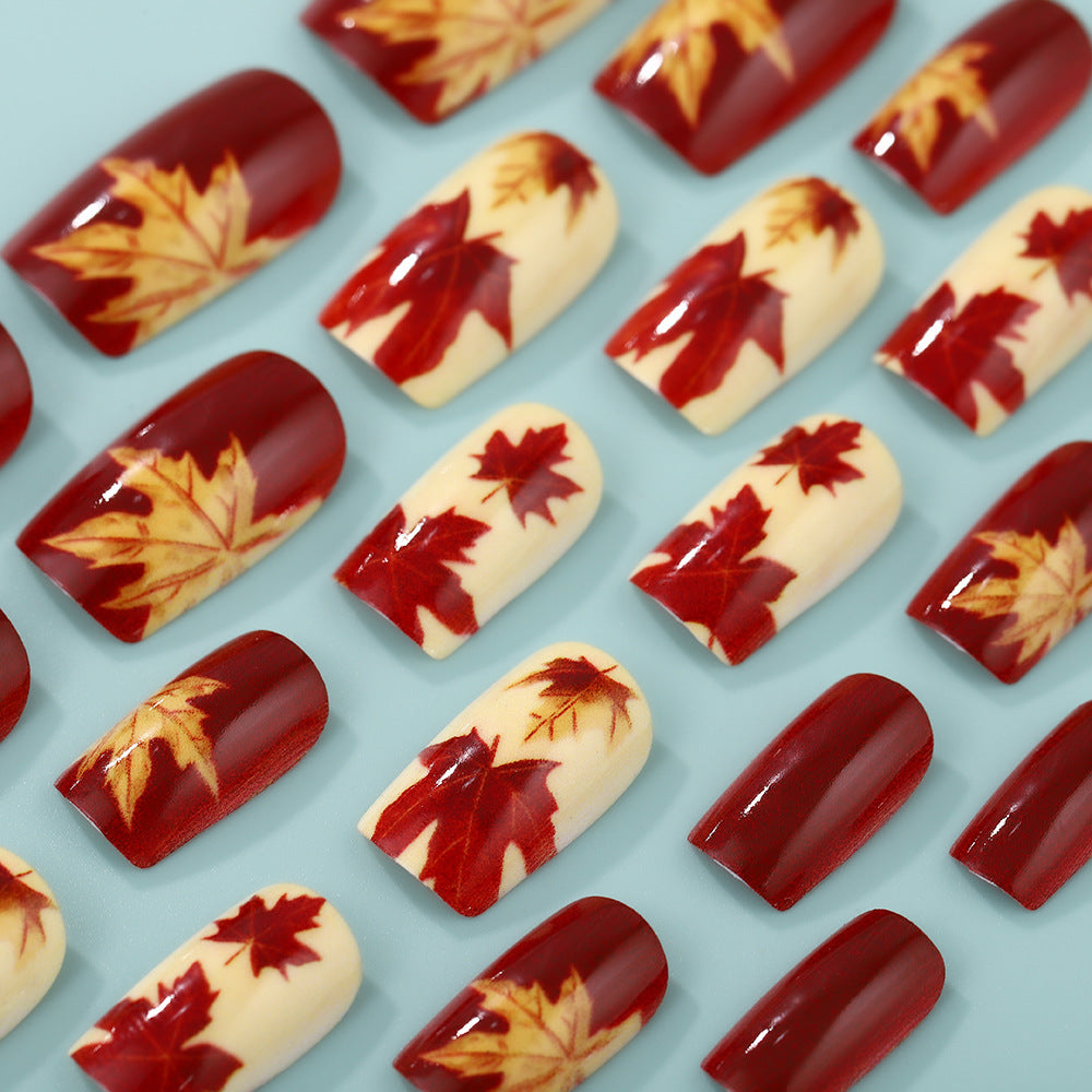 Artificial Nail Set with autumn leaves and various designs Kalsten