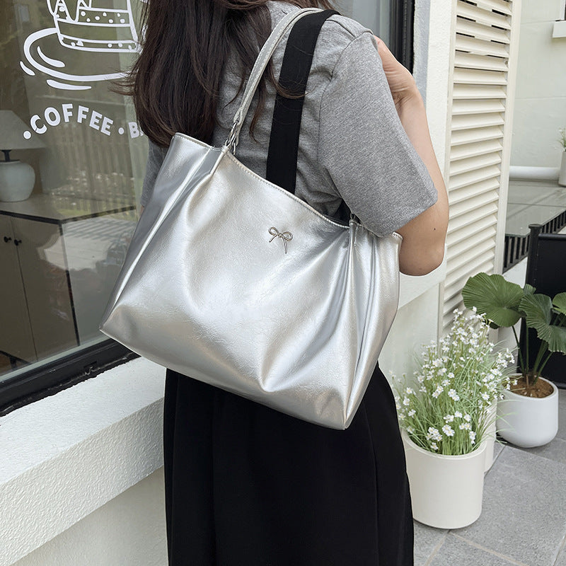 Glossy Vegan Leather Tote Bag