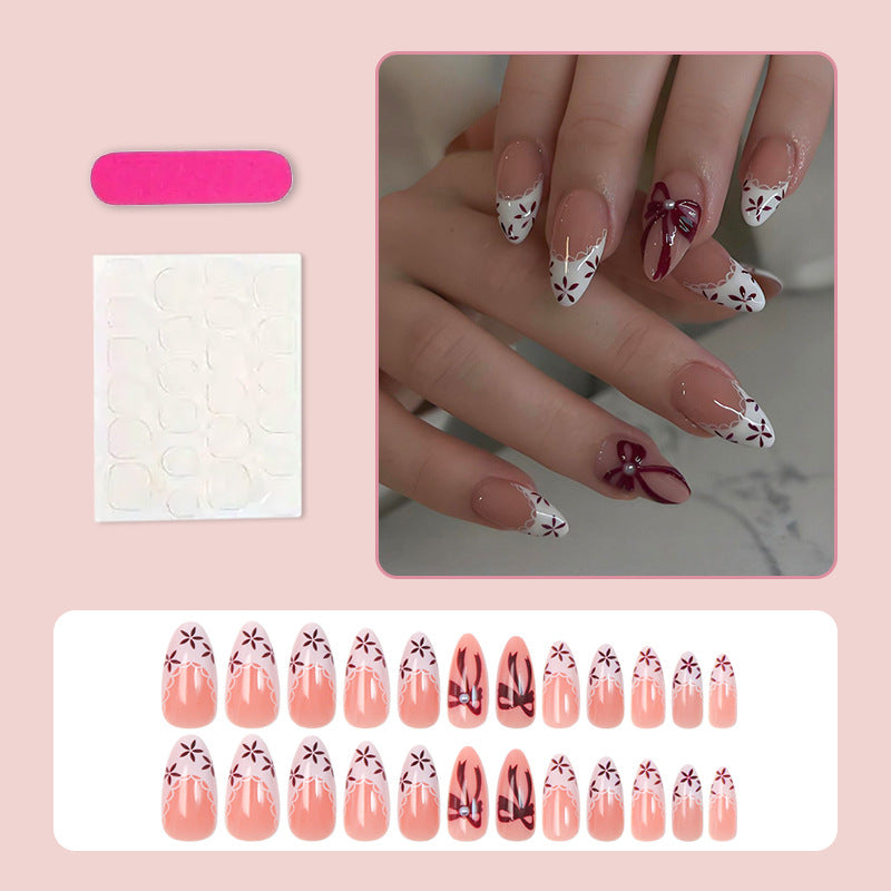 Artificial nail set with elegant bow and flower details Kalsten