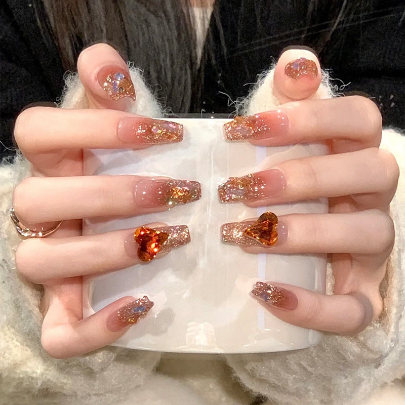 Artificial nail set with glitter and heart accents Kalsten