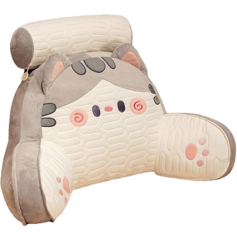 Comfort back support for the bed with armrests and removable neck roll in cat design