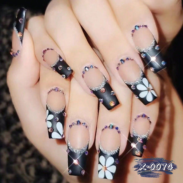 Glamorous Floral and Rhinestone Nail Art Set