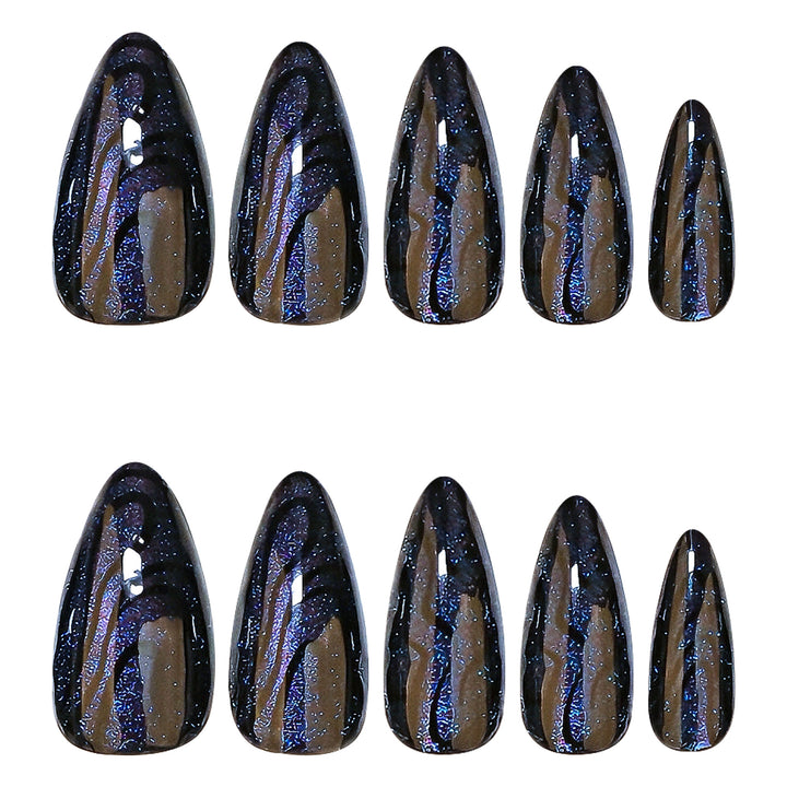 Artistic stiletto nails with shimmering effects Kalsten