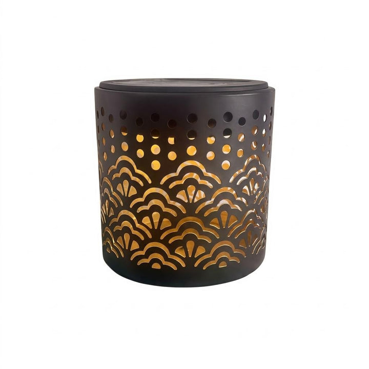 Decorative Solar-Powered Metal Lantern With Geometric Cutout And Warm LED Candle Effect Kalsten