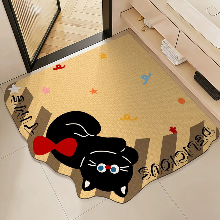 Playful Cartoon Cat-Themed Bath Mat
