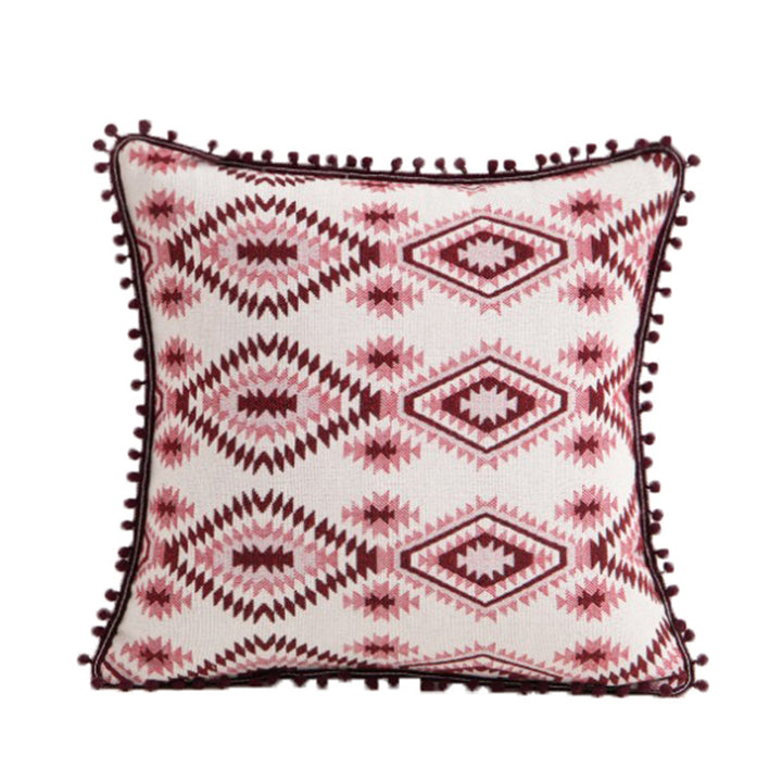 Decorative Bohemian Patchwork Tapestry Throw Pillow Cover with Pom-Pom Tassel Trim