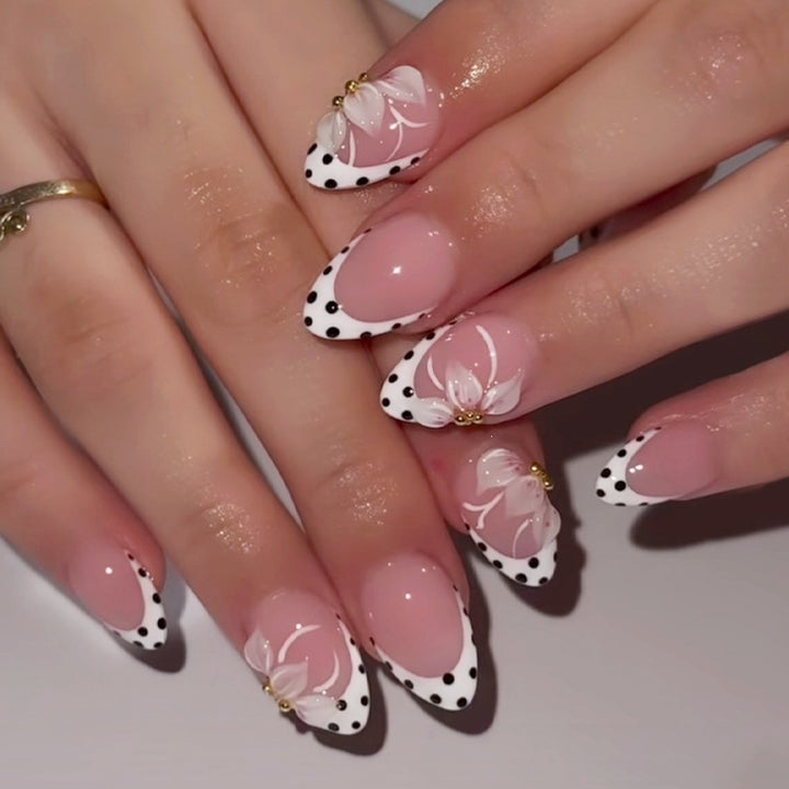 Artificial nail set with elegant flower and dot designs Kalsten