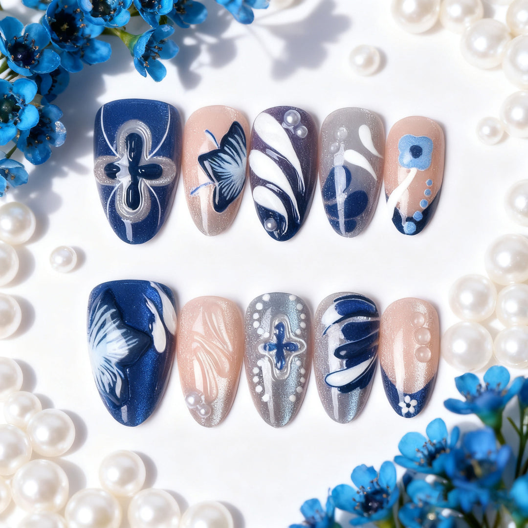 Artistic Floral Press-On Nail Tips Set Kalsten