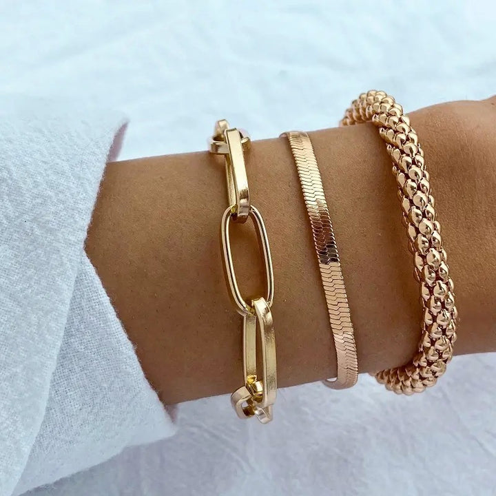 Multi-Textured Silver Chain Bracelet Set Kalsten
