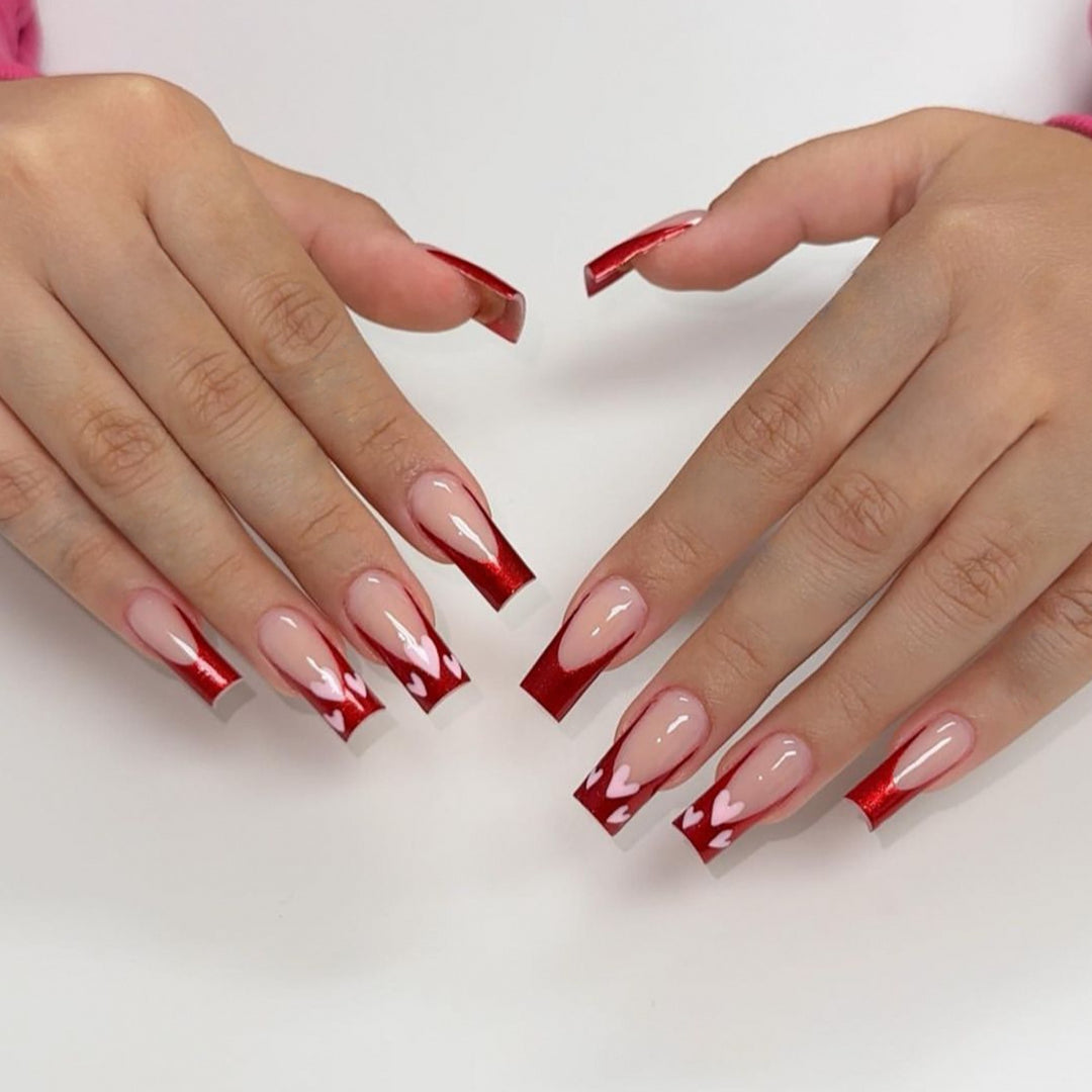 Heart-Patterned Acrylic Nail Art Extensions Kalsten