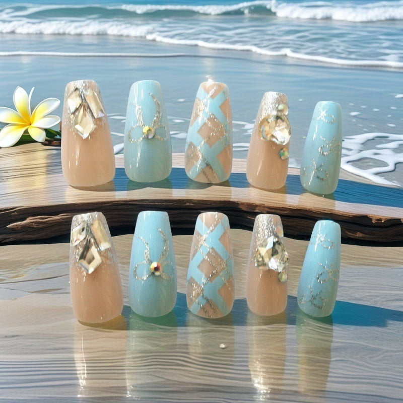 Decorative Press-On Nail Art Set with Sparkling Accents