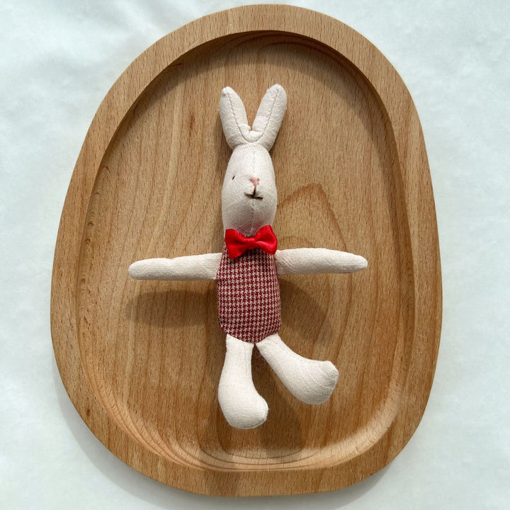 Soft Linen Rabbit Comforter Doll with Pink Gingham Dress and Satin Bow