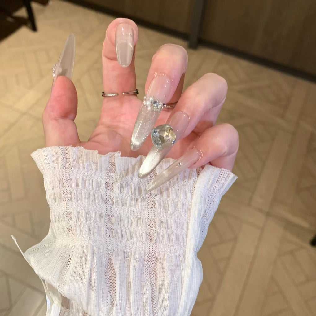 Rhinestone-Accented Stiletto Nail Extensions