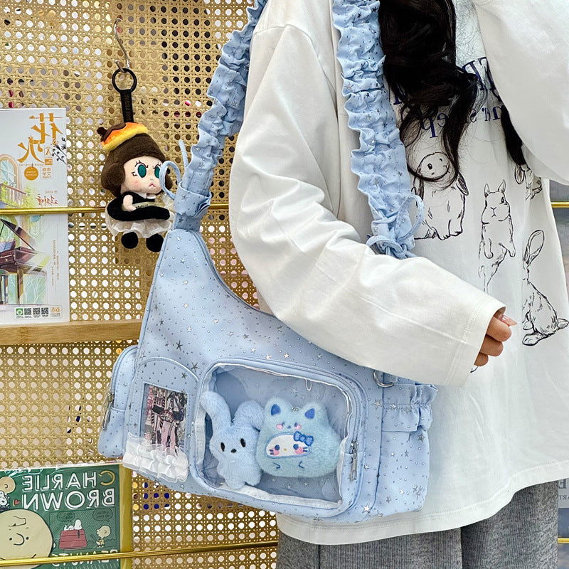 Star-Print Ruffle Strap Shoulder Bag Kalsten