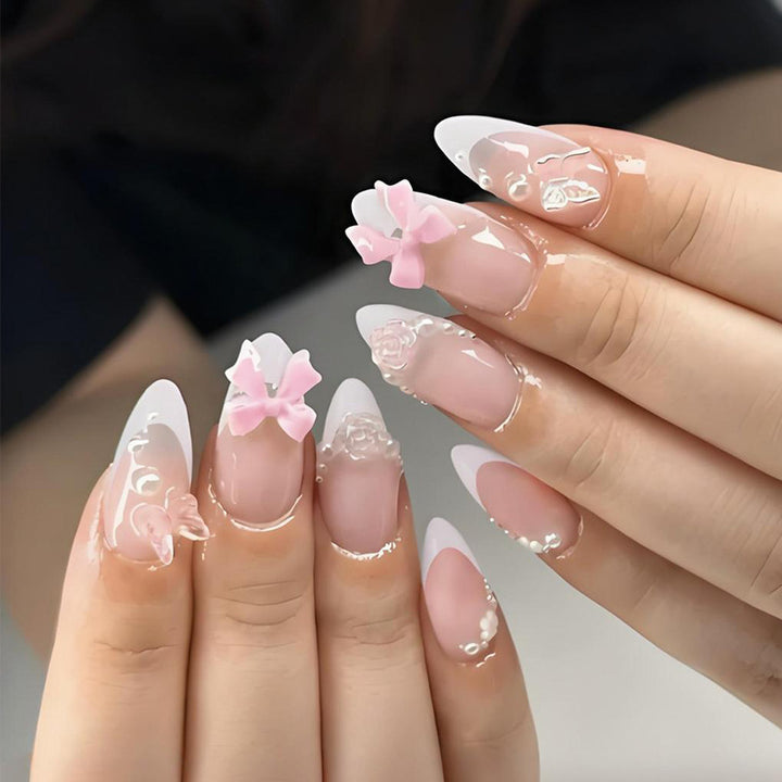 Nail set with elegant 3D flowers and trendy tips Kalsten