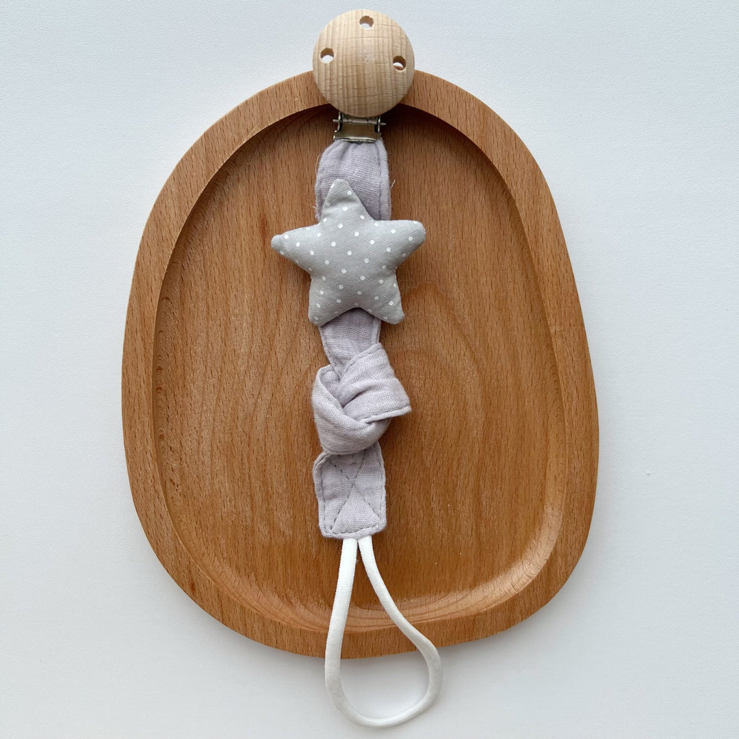 Pacifier and Comforter Clip with Wooden Safety Clasp