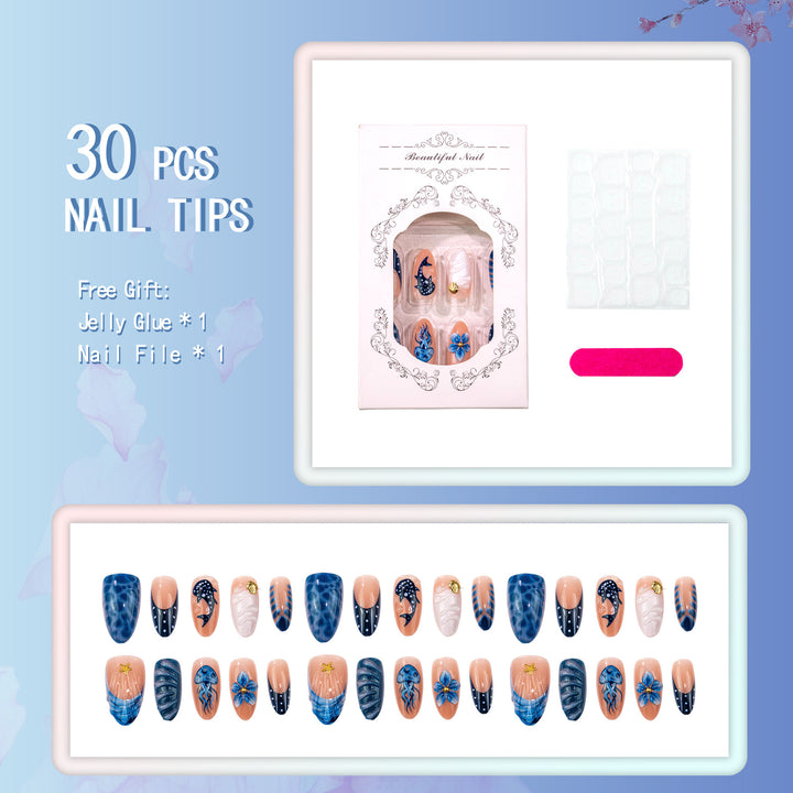 Decorative Ocean-Inspired Press-On Nails