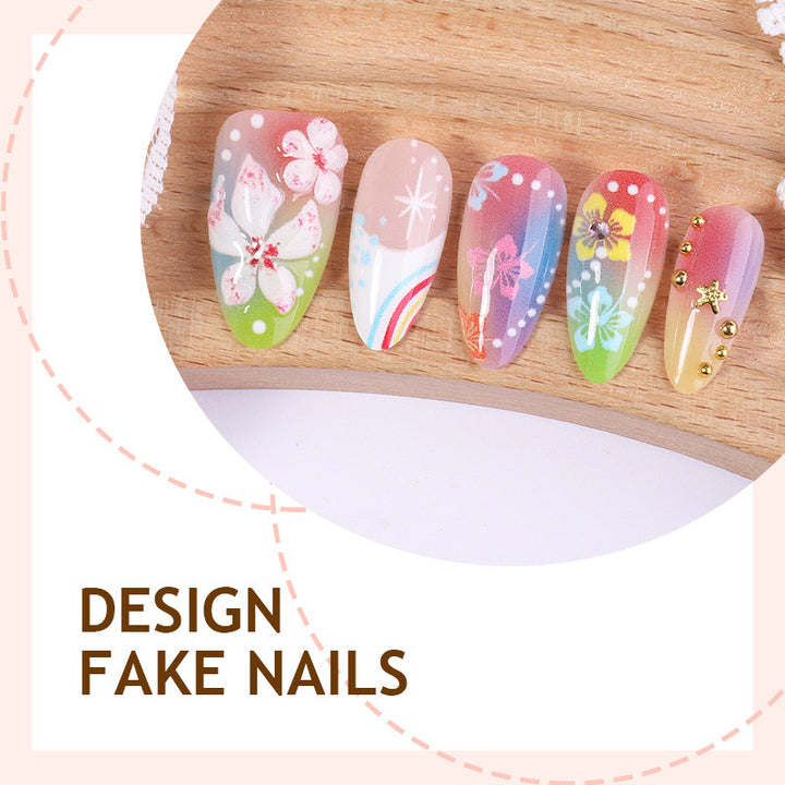 Nail set with creative flower and rainbow patterns Kalsten