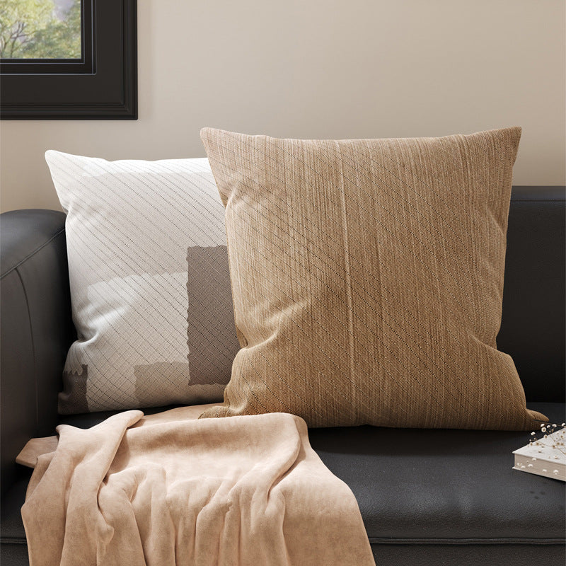 Decorative Knit-Texture Square Throw Pillow Cover with Abstract Block Print