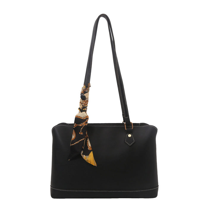 Elegant Structured Tote Bag with Decorative Scarf Kalsten