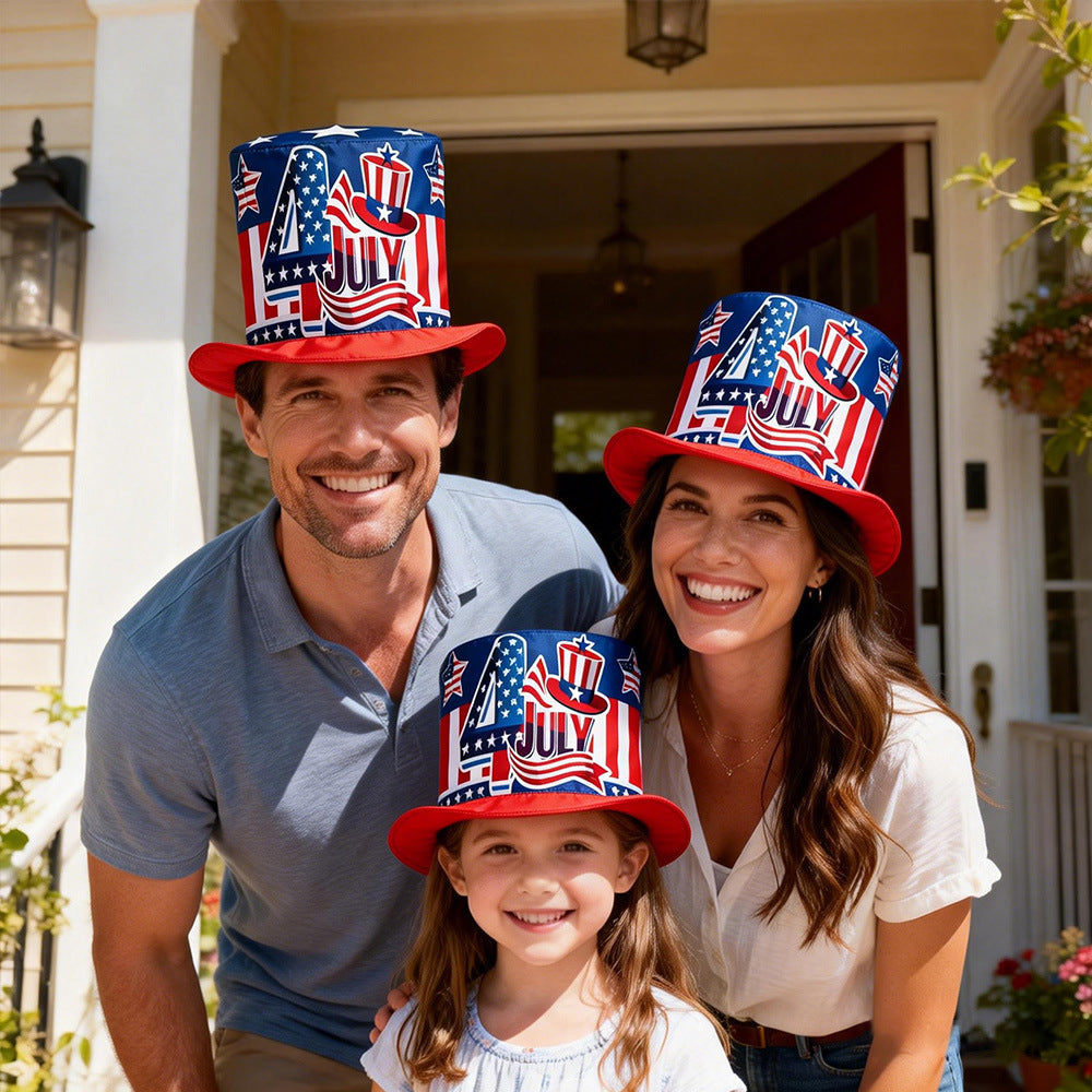 Unisex nan patriotic novelty tall top hat with star-printed band and striped brim Kalsten