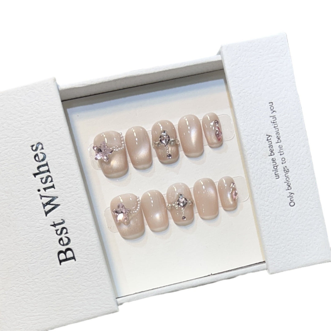 Elegant Press-On Nail Set with Floral Accents Kalsten