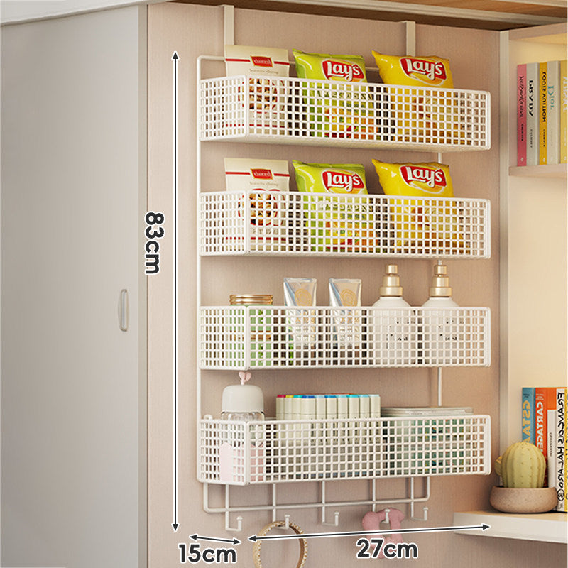 Wall-Mounted Grid Mesh Stacked Tiered Pantry and Bathroom Storage Baskets