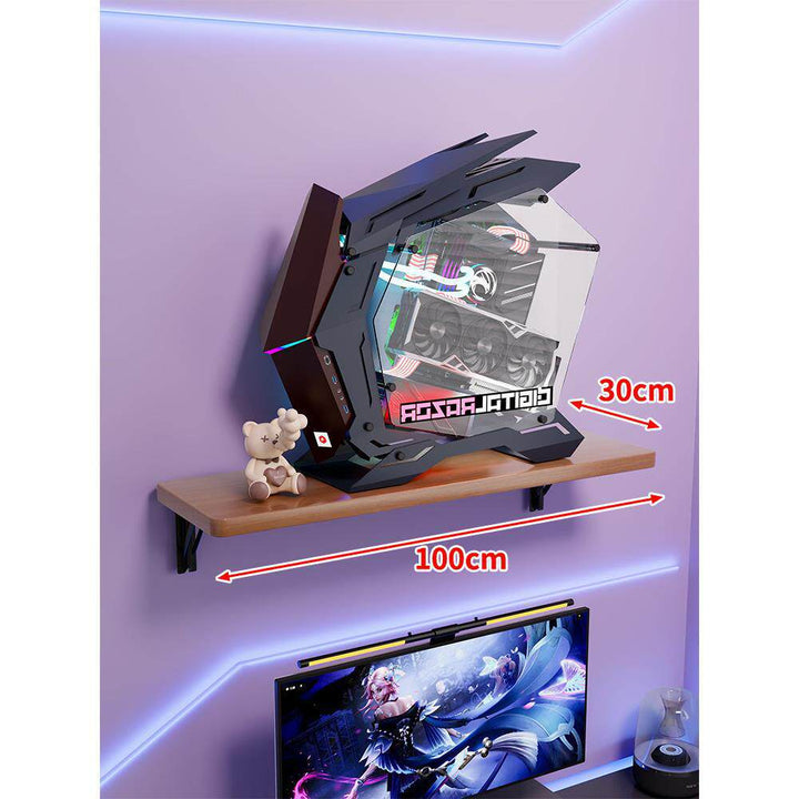 Wall-Mount Floating Shelf for Mid-Tower Gaming PC with Reinforced Brackets
