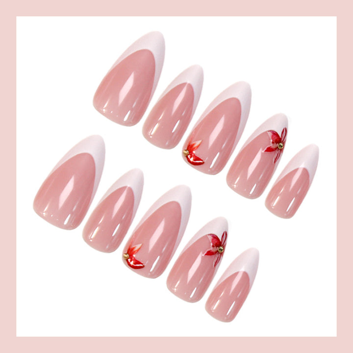 Artificial nail set with elegant French design and charming floral accents Kalsten