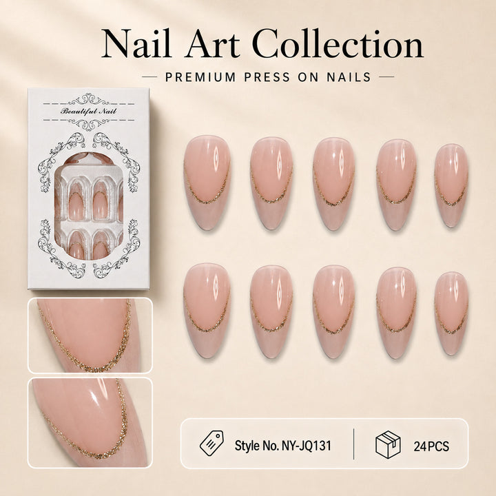 Elegant Artificial Nails with Gold Accents Kalsten