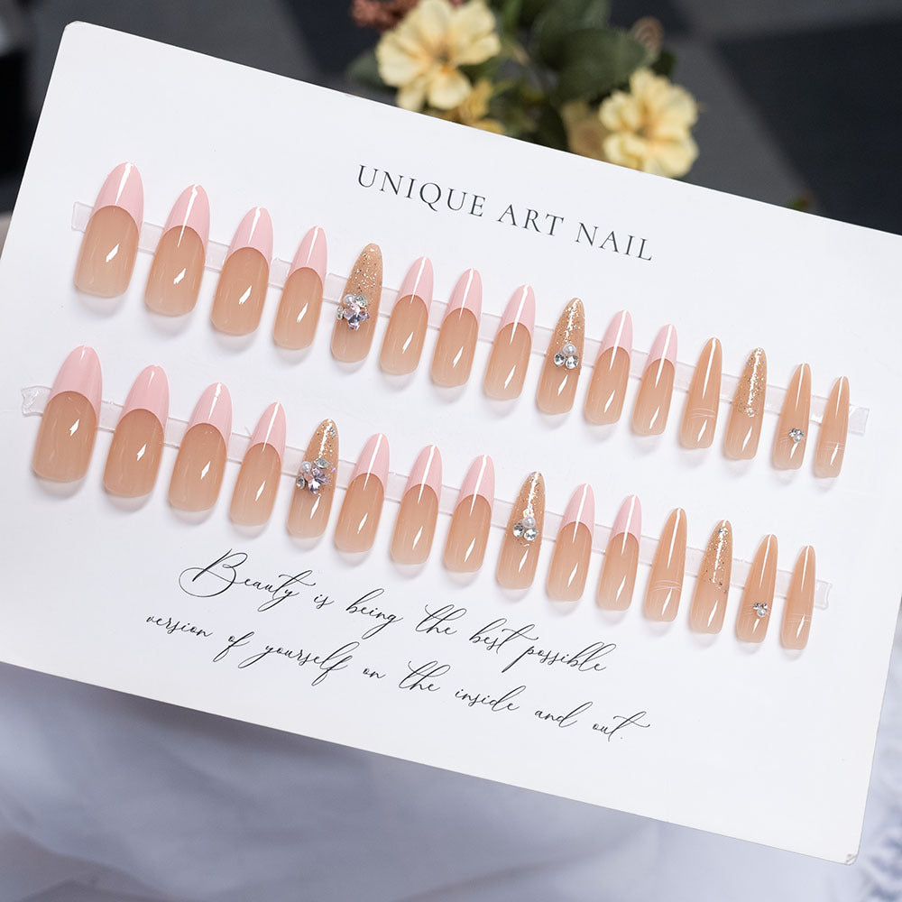 Decorative Stiletto Press-On Nails with Gemstone Accents