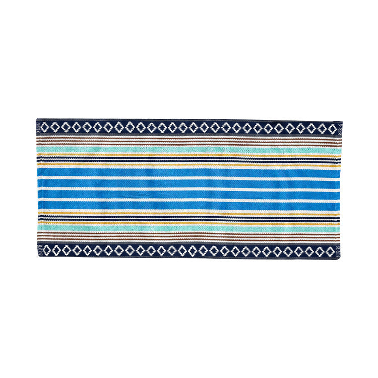Flat runner rug made of cotton blend with checked woven structure