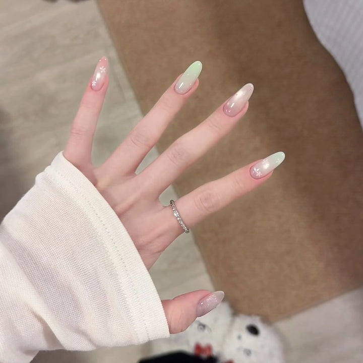 Ombre Floral Glitter Nail Extensions