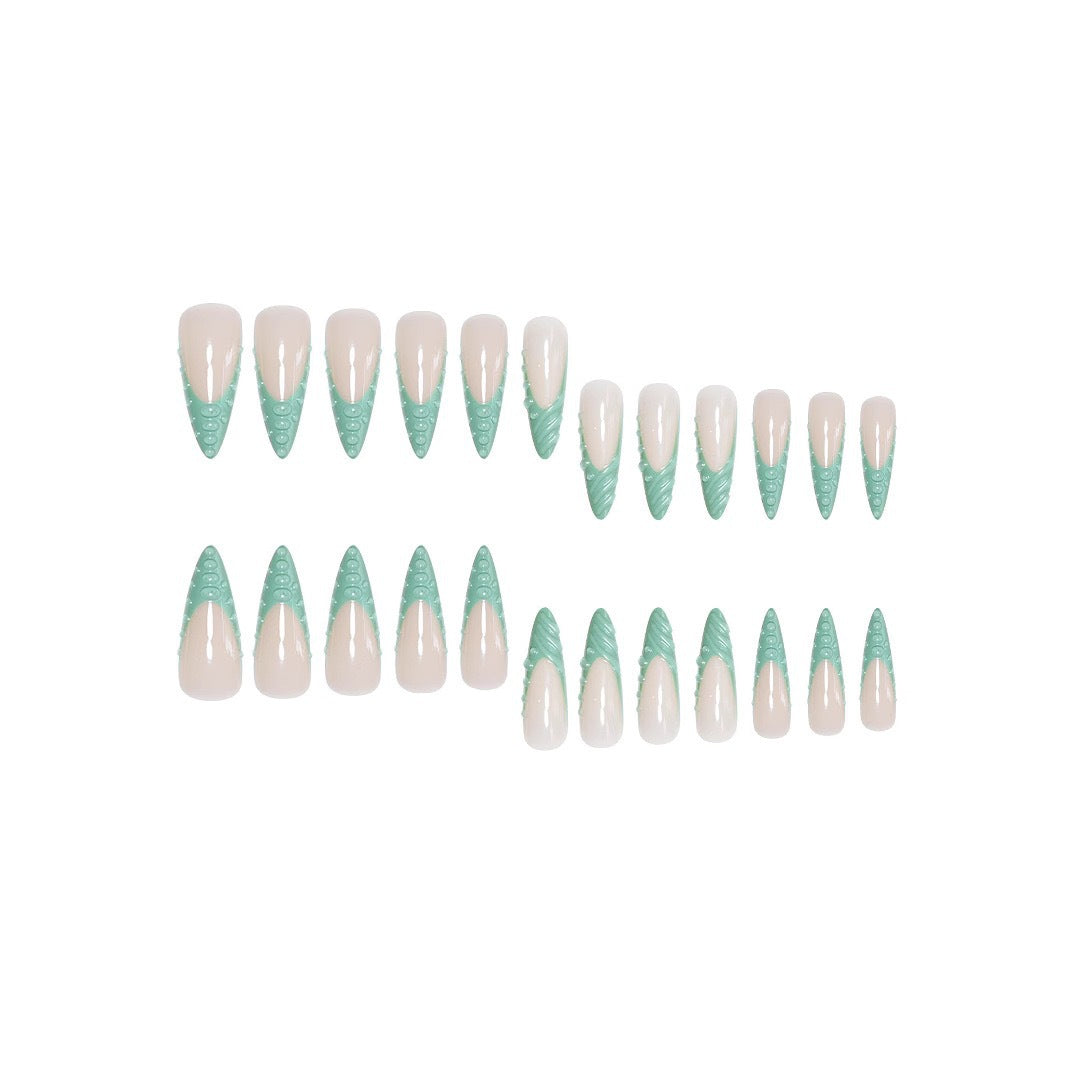 Artistic Stiletto Press-On Nail Design with 3D Shell Accents Kalsten