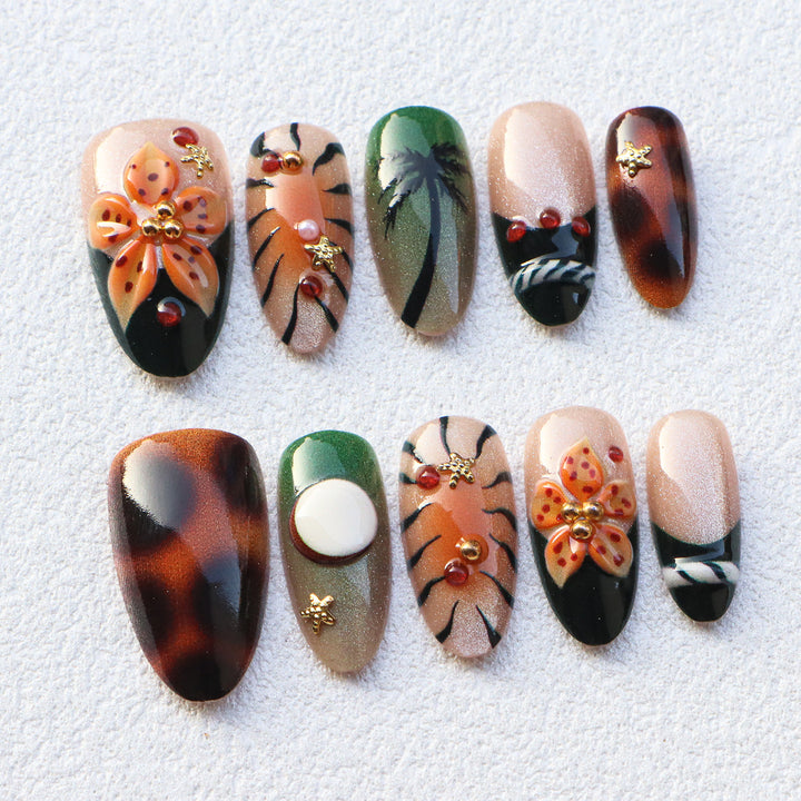 Tropical-Inspired Artisanal Press-On Nail Set
