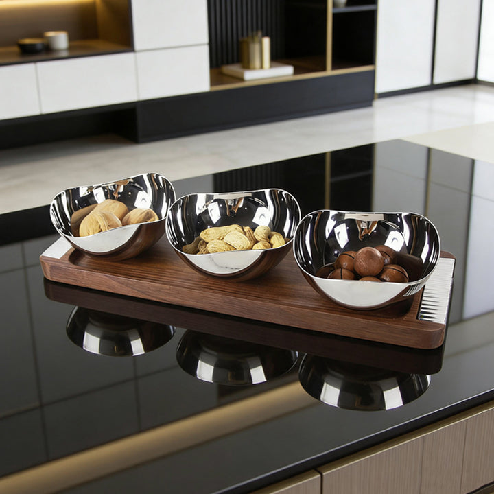 Modern Stainless Steel Snack Bowl Set with Serving Tray
