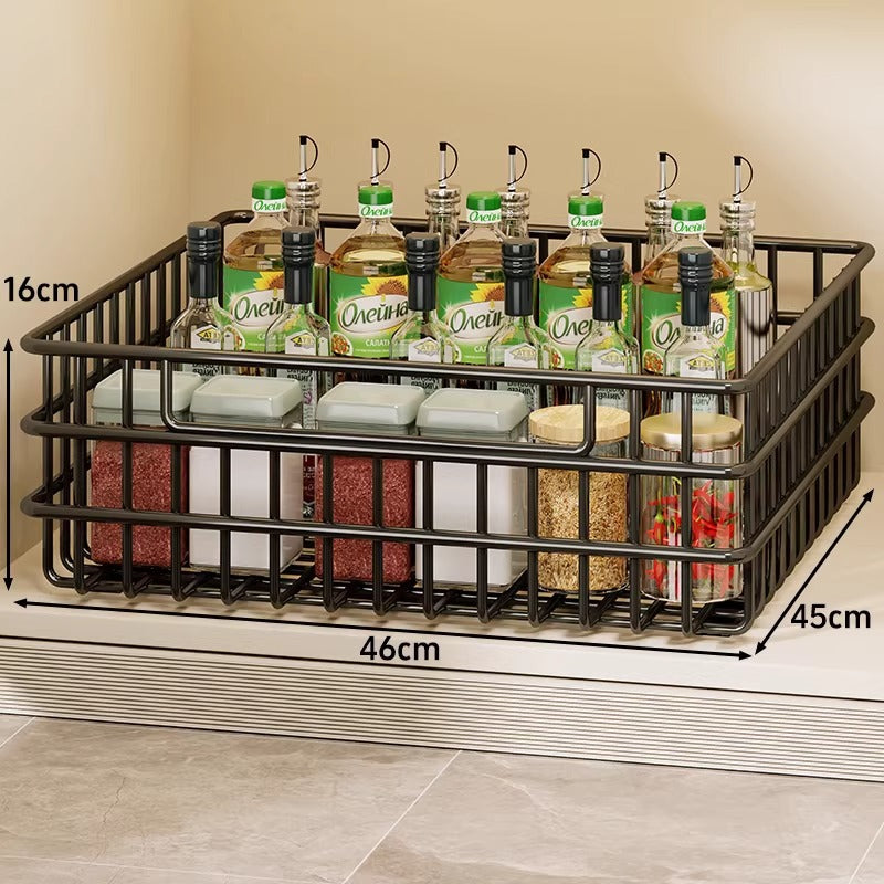 Stackable Metal Grid Pantry Storage Basket with Open Ventilated Frame and Integrated Carry Lip