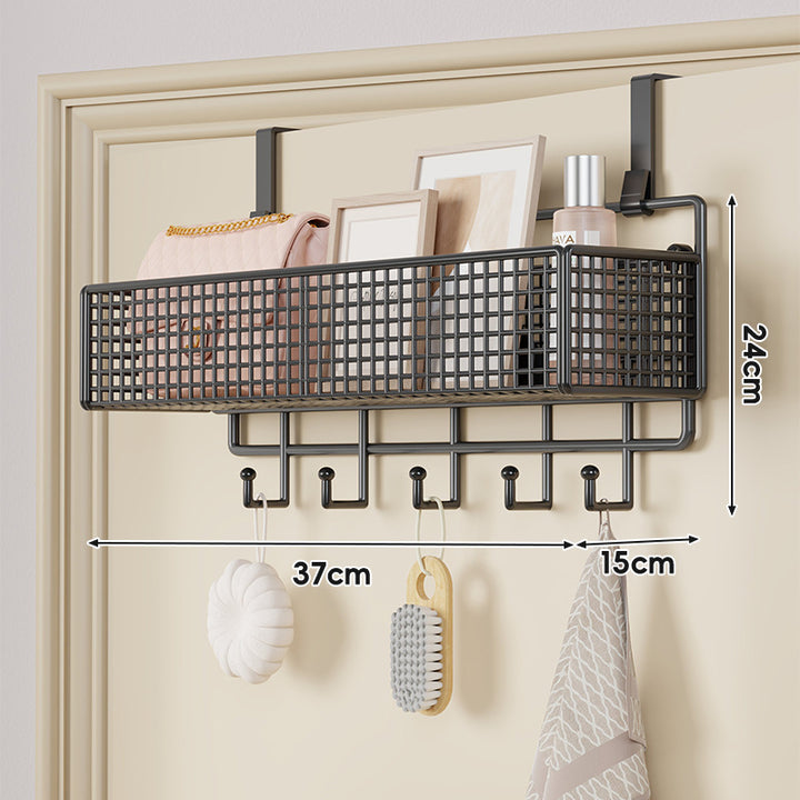 Over-Door Hanging Double-Tier Ventilated Mesh Storage Basket Organizer with Hooks
