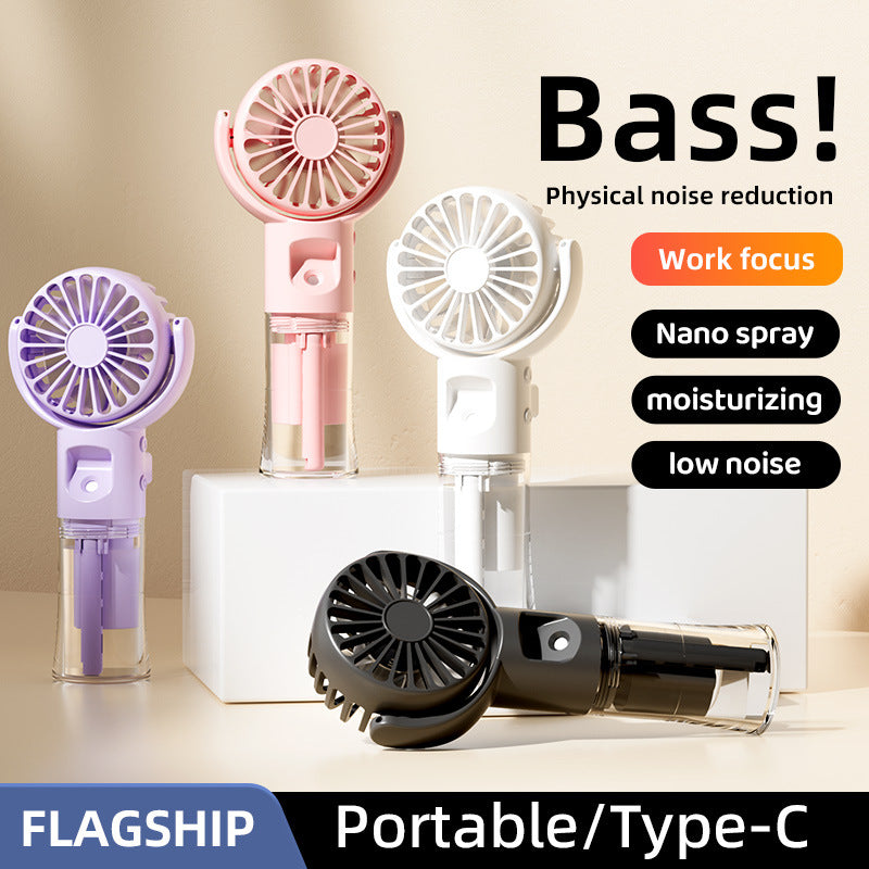 Cooling handheld misting fan with quiet brushless motor and detachable transparent water reservoir Kalsten