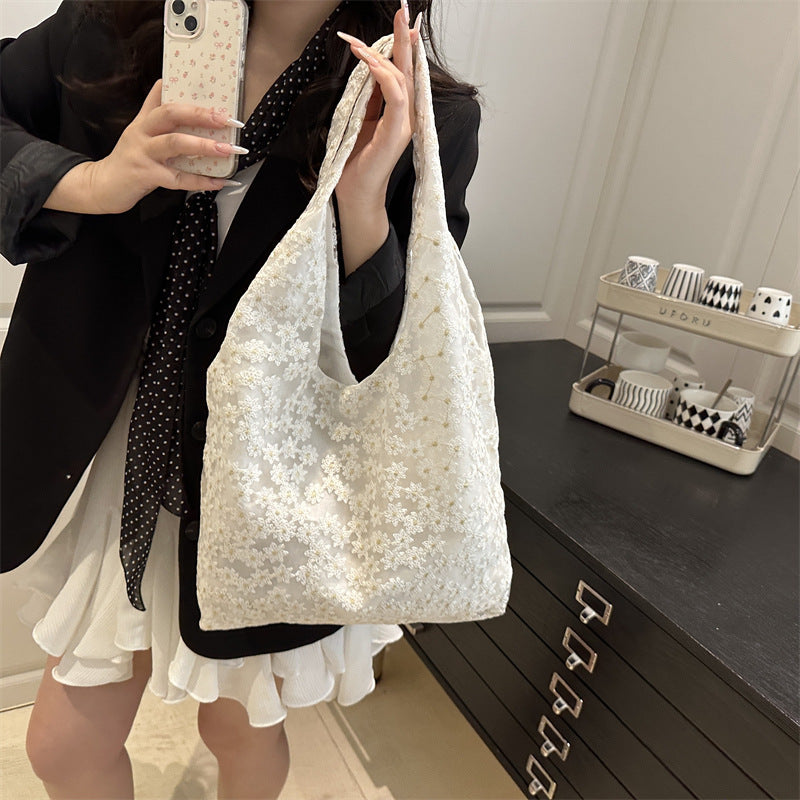 Elegant Floral Embroidered Grocery Tote Bag Kalsten
