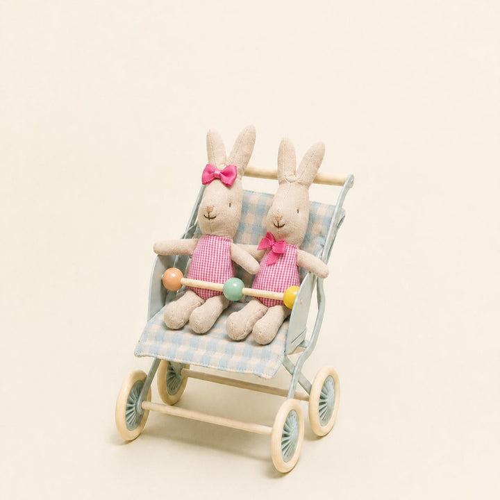 Soft Linen Rabbit Comforter Doll with Pink Gingham Dress and Satin Bow