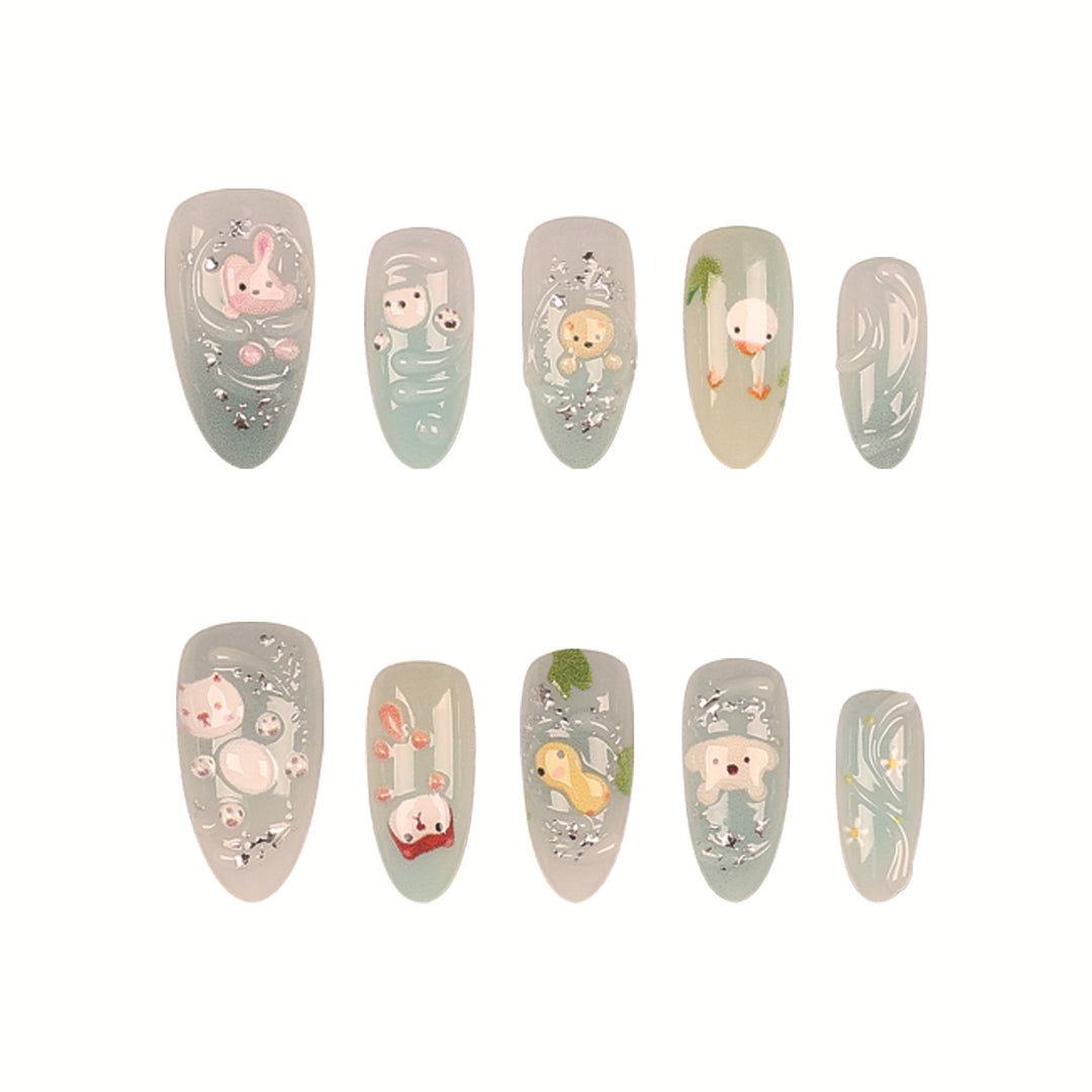 Whimsical Animal-Themed Press-On Nail Art Set