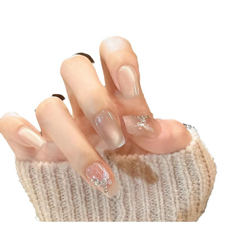 Elegant Faux French Tip Press-On Nails with Floral Accents Kalsten